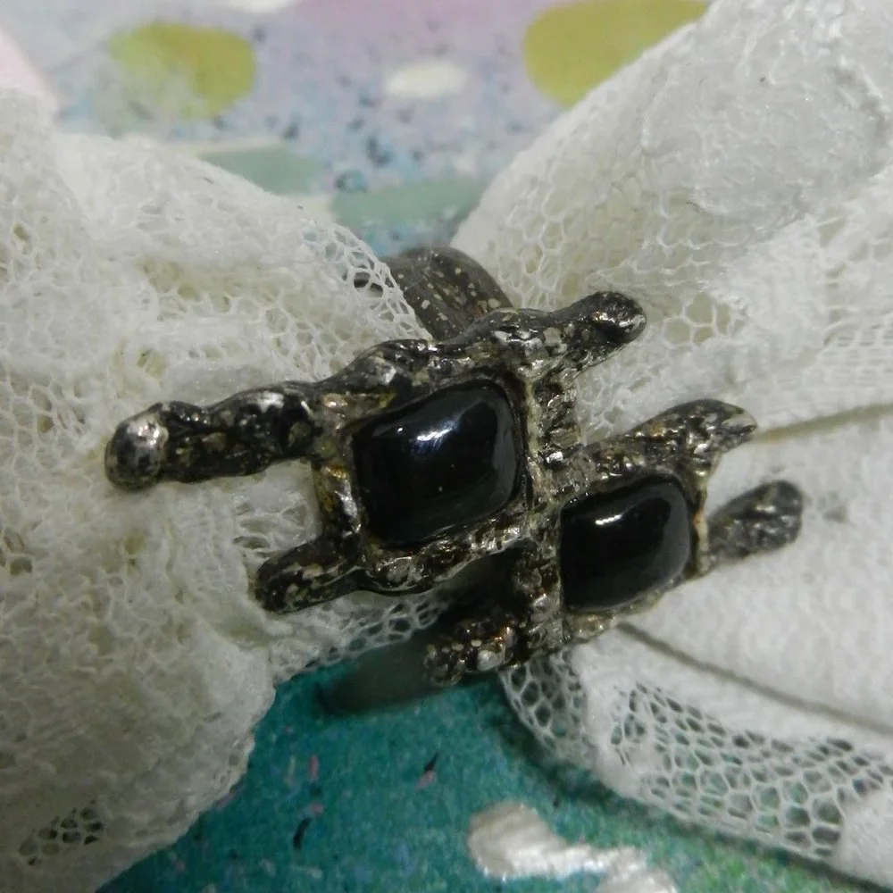 VTG artisan pewter black ring silvery statement ebony shiny bohemian size 12